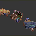 Versatile Functional Tables With Wooden Construction Blue Storage Bins And Tool Placement Areas