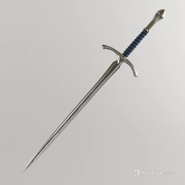 Traditional Medieval Sword With Silver Blade Blue Wrapped Hilt And Cross Guard 3d model 