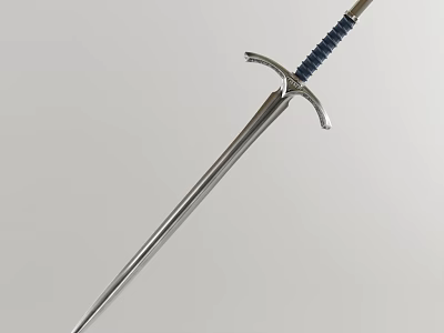 Traditional Medieval Sword With Silver Blade Blue Wrapped Hilt And Cross Guard 3d model
