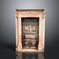 Vintage Classical Architectural Wooden Door With Intricate Carved Patterns And Light Stone Frame