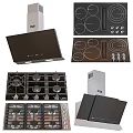 Modern Kitchen Cookware Set With Range Hood Gas Stove Induction Cooktop And Cabinets