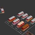 Orange and White Volkswagen Van With Luggage on Roof Surfboard Guitar and Beach Ball