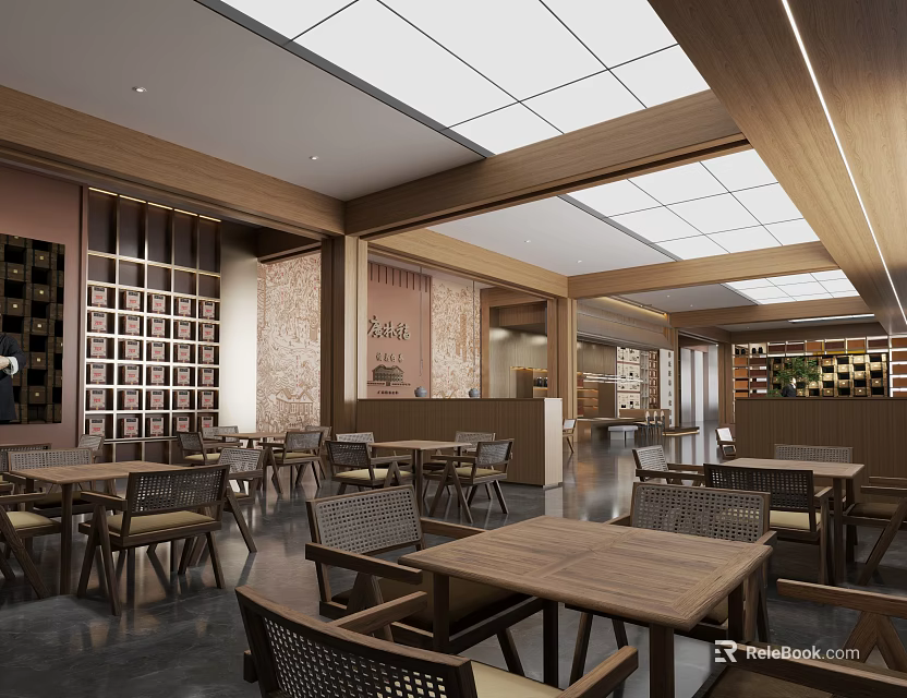 Cozy Café Interior With Wooden Furniture And Open Layout 3d model 