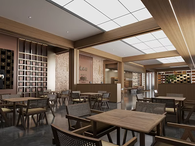 Cozy Café Interior With Wooden Furniture And Open Layout 3d model
