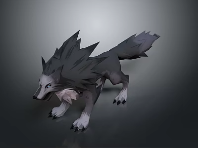 3D Model of Mythical Wolf With Aggressive Stance And Detailed Fur 3d model