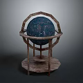 Starry Deep Blue Globe with Metallic Circular Frame and Wooden Base