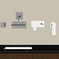 Modern Wall Mounted Black And White Faucets With Flowing Water And Sink