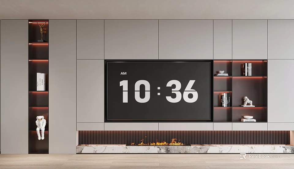 Modern TV Background Cabinet Design With TV Shelves And Decorative Items 3d model 