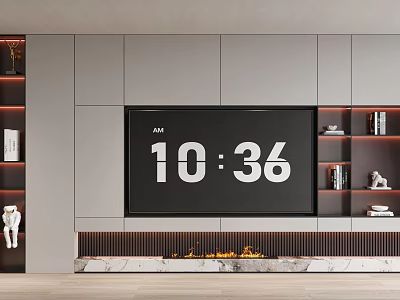 Modern TV Background Cabinet Design With TV Shelves And Decorative Items 3d model