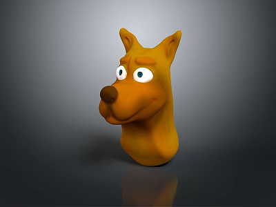 Cute Cartoon Dog Head 3D Model Character With Brown Fur And Blue Eyes 3d model