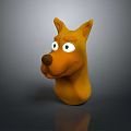 Cute Cartoon Dog Head 3D Model Character With Brown Fur And Blue Eyes
