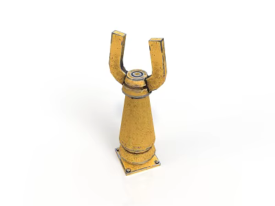 Yellow Industrial Mechanical Equipment With Fork Shaped Top And Cylindrical Base 3d model