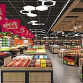 Supermarket Grand Opening with Fresh Fruits Vegetables and Groceries on Neat Shelves