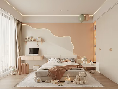 Cozy Kids Bedroom With Plush Toys Desk And Soft Lighting 3d model