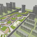 Modern Commercial Street Design With Green Roofs And Surrounding High Rise Buildings