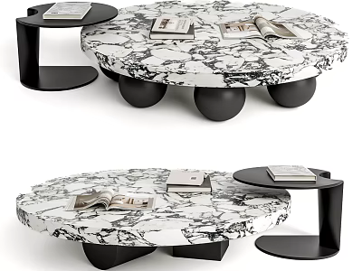 Modern Marble Coffee Table With Spherical Legs Side Tables And Magazines 3d model