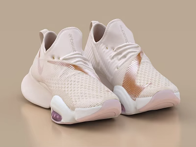 Light Pink Sneakers With Modern Design Knitted Upper And Purple Sole Details 3d model