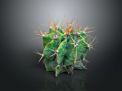 Green Clustered Cactus With Orange Spines And White Spots On Dark Background 3d model