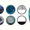 Stylish Decorative Wall Decor With Circular Shapes Blue White Black Tones And Textured Patterns