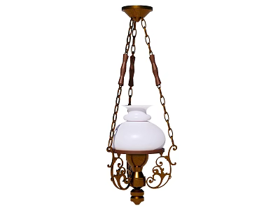 Elegant Brass Chandelier With White Lampshade Ornate Metal Frame And Chains 3d model