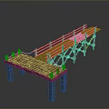 Traditional Wooden Bridge Structure With Railings And Supporting Pillars Design
