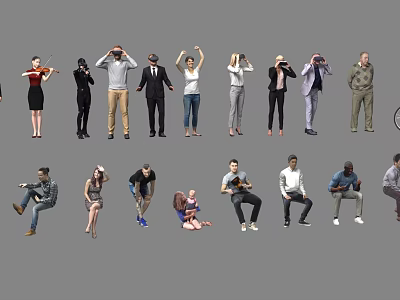Group of People in Various Poses and Activities Including Playing Violin and Taking 3d model