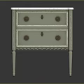 Light Green Nightstand With Two Drawers Round Metal Knobs White Top And Slender Legs 3d model