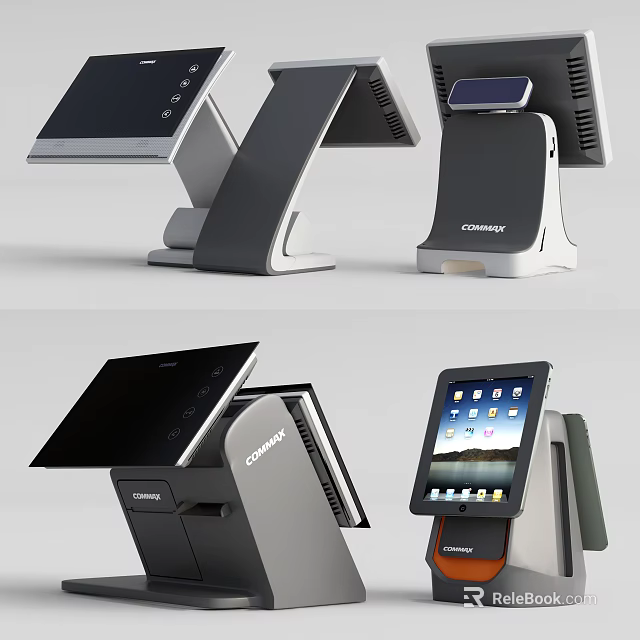 Modern Commercial POS Terminals With Display Screens And Adjustable Stand Designs 3d model 