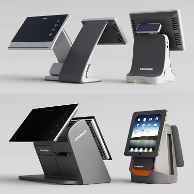 Modern Commercial POS Terminals With Display Screens And Adjustable Stand Designs 3d model