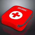 Red Essential First Aid Kit With White Cross Symbol And Zipper Design 3d model
