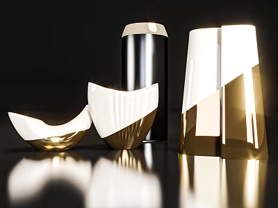 Modern Home Decor Ornament Set With Gold White Black Geometric Shiny Surfaces 3d model