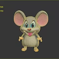 Cute Cartoon Mouse Character With Big Pink Ears Blue Eyes And Gray White Body