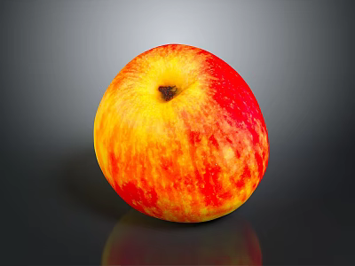 Fresh Ripe Red and Yellow Apple on Dark Background with Shiny Reflection 3d model