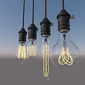 Modern Pendant Lights With Four Different Transparent Glass Bulbs Black Sockets And Yellow Filaments