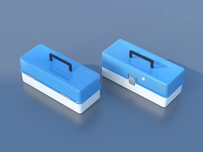 Two Blue Storage Boxes With Black Handle And White Base For Home Organization 3d model