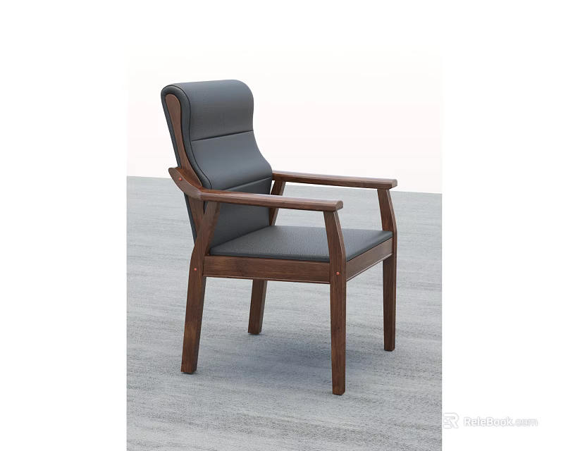 Modern Office Chair With Wooden Frame Dark Padded Seat And Armrests 3d model 