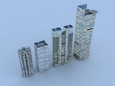 Modern Urban Architecture Complex Featuring High Rise Glass Buildings And Illuminated Facades 3d model
