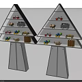 Two Triangle Multi Layer Shelves Displaying Colorful Toys And Storage Items 3d model