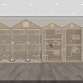 Cozy Wooden Pet Shop Interior With Cat Houses Climbing Frames And Supplies