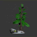 Small Decorative Pine Tree With Snow Covered Base And Falling Snowflakes