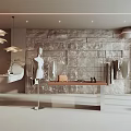 Modern Stylish Clothing Store Interior With Mannequin Hanging Clothes And Stone Wall Lighting