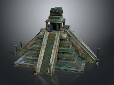 Ancient Pyramid Architecture With Stepped Design Temple Top Green Brown Stone And Side Columns 3d model