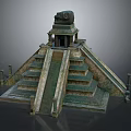 Ancient Pyramid Architecture With Stepped Design Temple Top Green Brown Stone And Side Columns