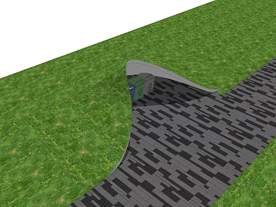 Public Outdoor Facility With Green Grass And Patterned Paved Pathway Design 3d model
