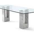 Elegant Modern Dining Table With Transparent Glass Top And Sleek Marble Legs Design