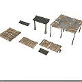 Traditional Grass Hut Building Models With Thatched Roofs And Wooden Frames