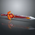 Mythical Sword With Flame Decorative Hilt And Red Orange Reflective Metallic Blade