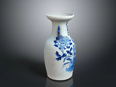 Intricately Carved Ceramic Vase Featuring Blue And White Floral Sculpted Patterns 3d model