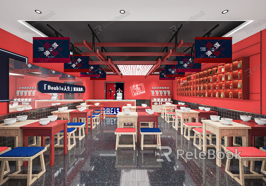 Modern noodle shop, Guochao fast food shop, snack shop, snack shop, noodle shop, table and chair model