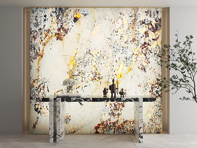 Luxury Marble Feature Wall with Artistic Veins and Decorative Console Table 3d model